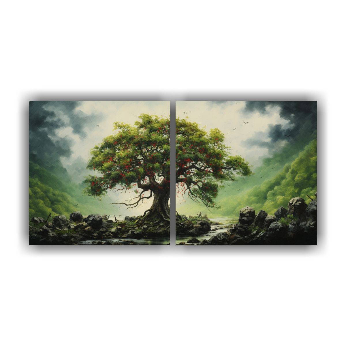 GENERICO - Composición Dinámica De Un Manzano Dos Lienzos Decorativos 160x80cm