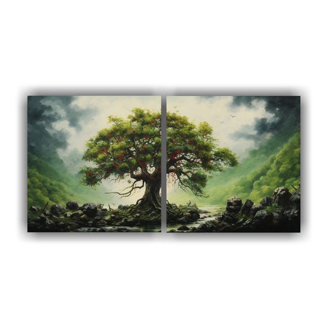 GENERICO - Composición Dinámica De Un Manzano Dos Lienzos Decorativos 160x80cm