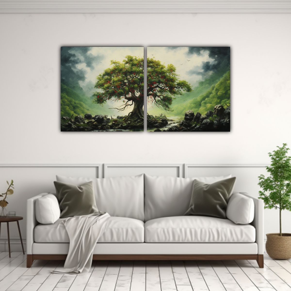 GENERICO - Composición Dinámica De Un Manzano Dos Lienzos Decorativos 160x80cm