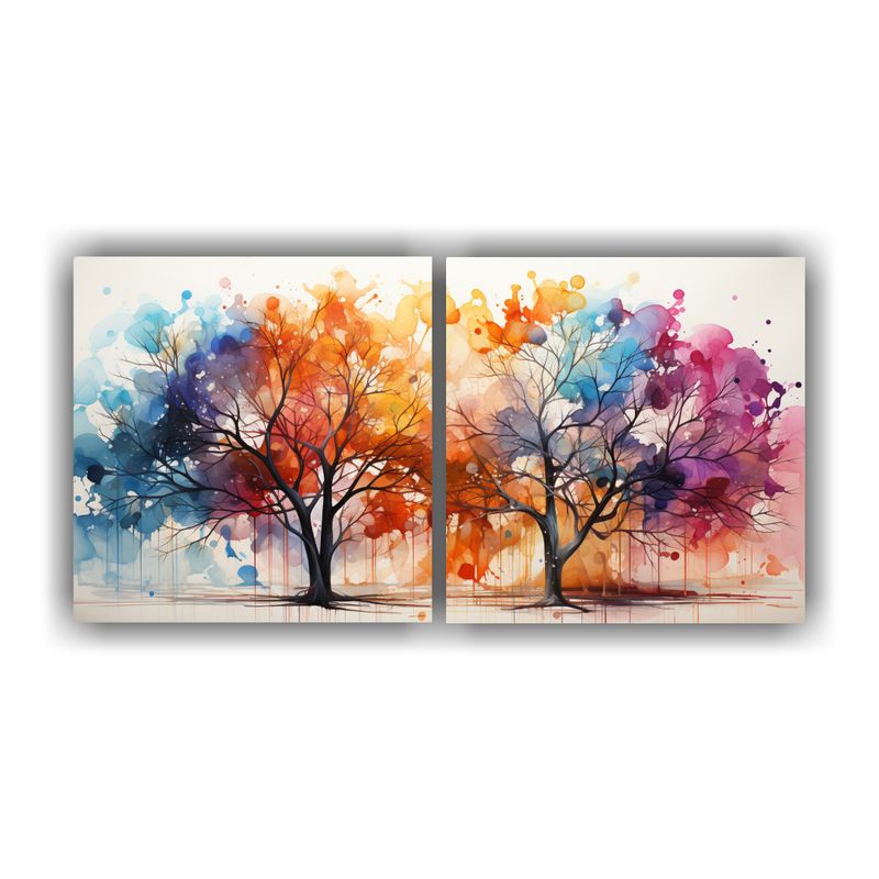 GENERICO - Set 2 Telas En Bastidor Calidos Unica A Aspen Tree Vibrants  160x80cm