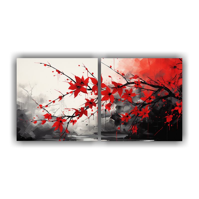 GENERICO - Conjunto 2 Lienzos Tela, Hojas De Bambú Rojas Y Negras, Atm 160x80cm