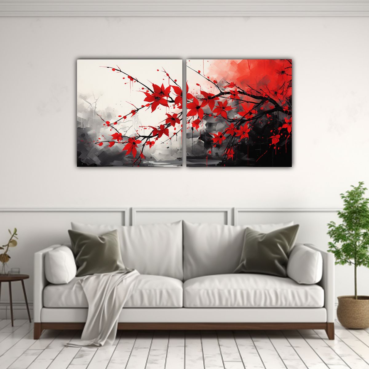 GENERICO - Conjunto 2 Lienzos Tela, Hojas De Bambú Rojas Y Negras, Atm 160x80cm