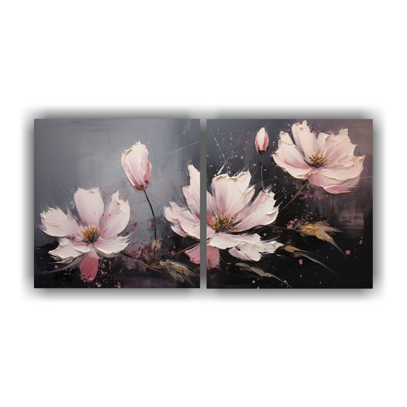 GENERICO - Díptico Patrón Intenso Elegancia: Pintura Floral En Lienzo 160x80cm