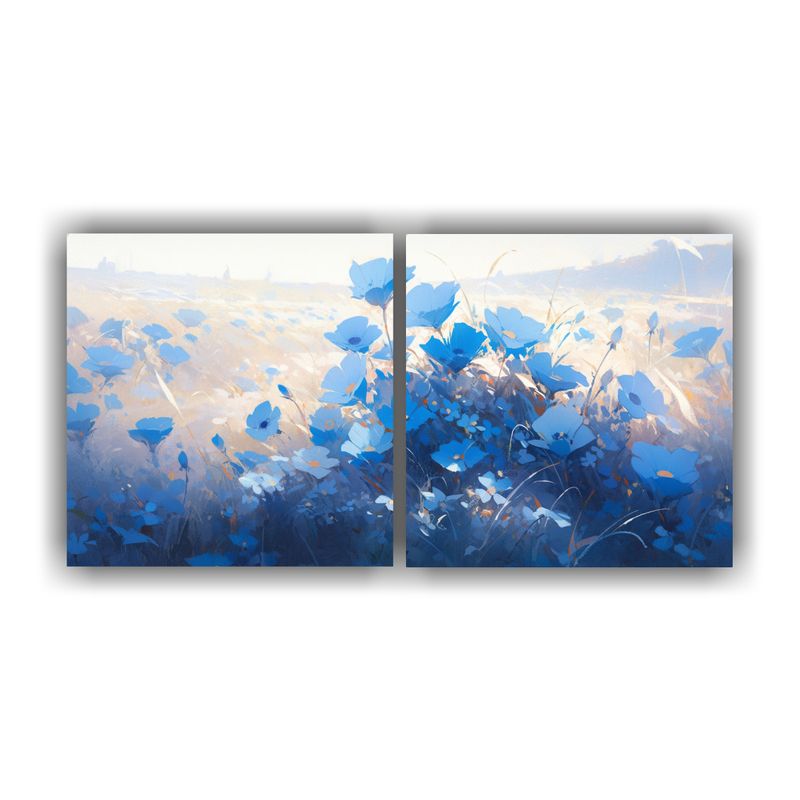 GENERICO - Pintura En Lienzo Inspiradora Con Flores En Tonos Azules Est 160x80cm