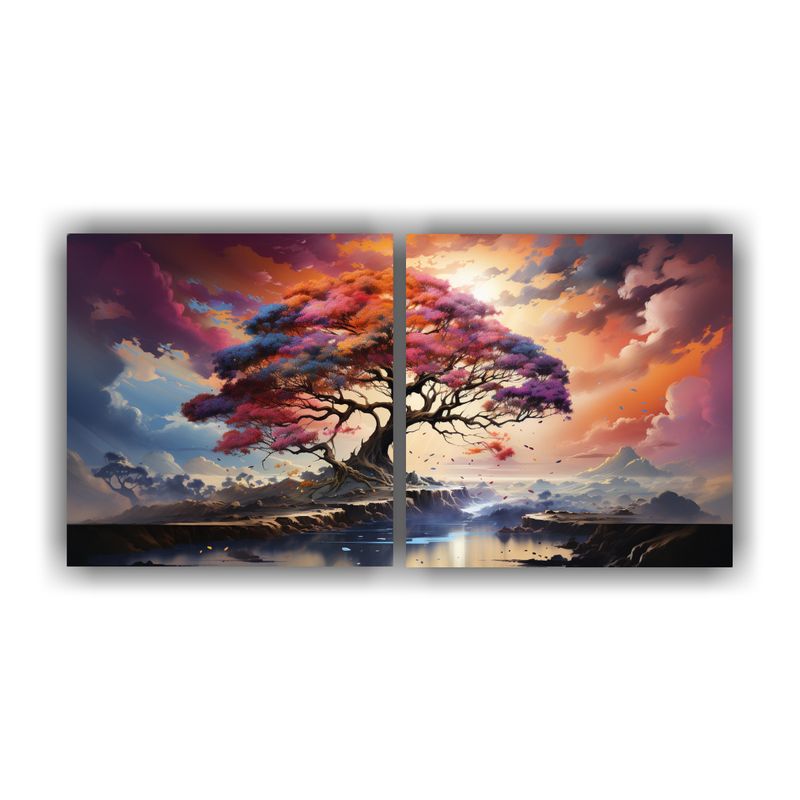 GENERICO - Pintura Abstracta Acuarela De Un árbol Bonsái En Colores D 160x80cm