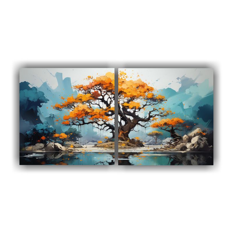GENERICO - Cuadro Movimiento Simplicidad Bonsái Amarillo Y Turquesa 160x80cm