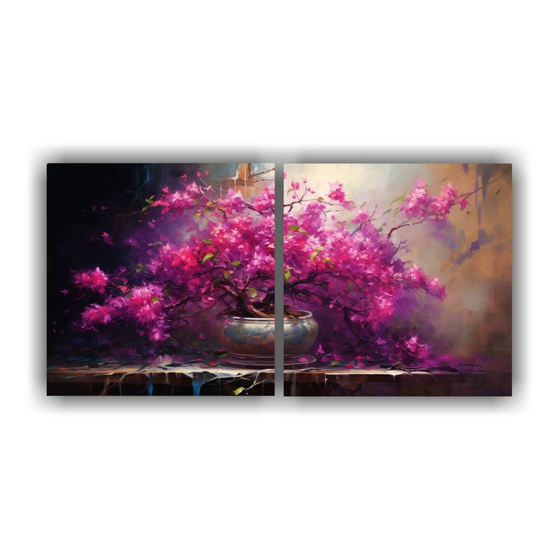 GENERICO - Pintura Abstracta Bougainvillea Bonsai Alta Resolución 160x80cm