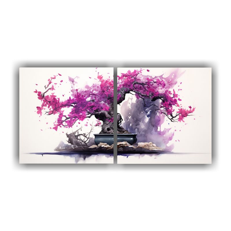 GENERICO - Artes Moderno Set 2 Pinturas Abstractas Calles Con Bougainvi 160x80cm