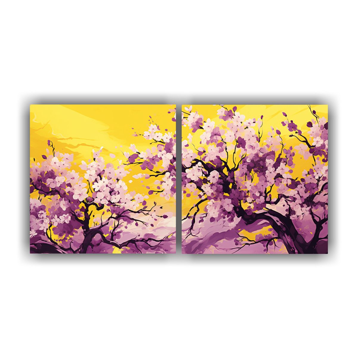 GENERICO - Cuadro Impreso Esquema Árbol Cerezo En Amarillo Y Morado, A 160x80cm