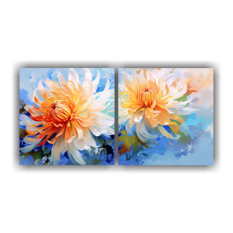 GENERICO - Cuadros Abstractos De Flores Crisantemos En Colores Naranja  160x80cm