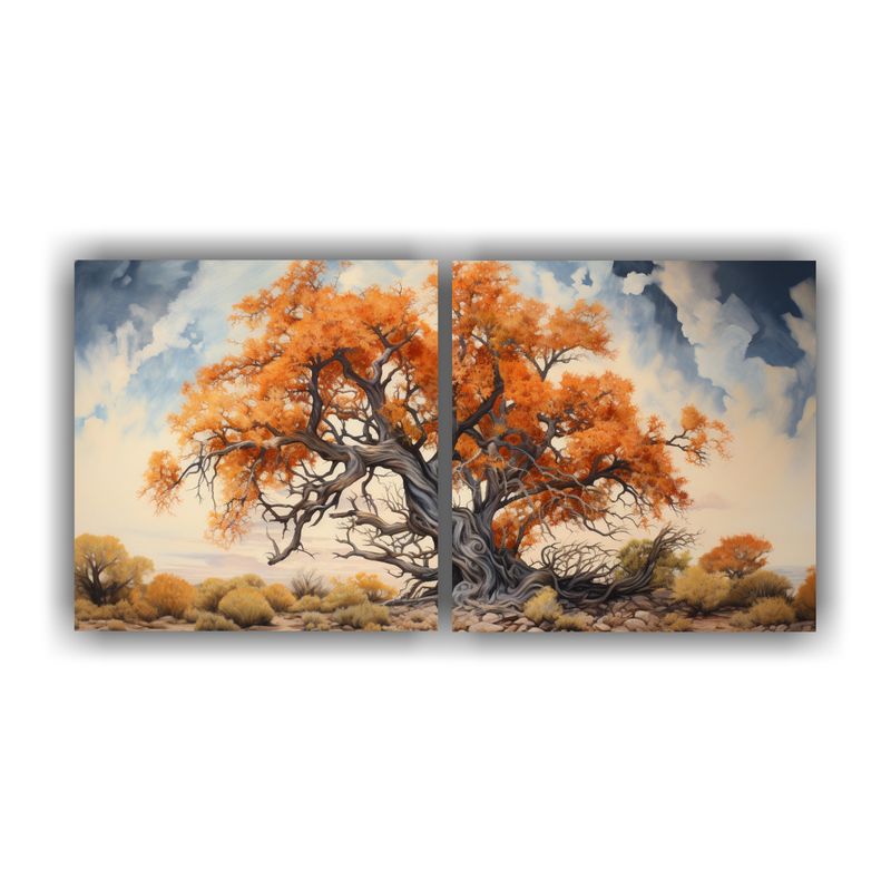 GENERICO - Cuadro Abstracto Moderno De Dos Lienzos Con árbol De Algodo 160x80cm