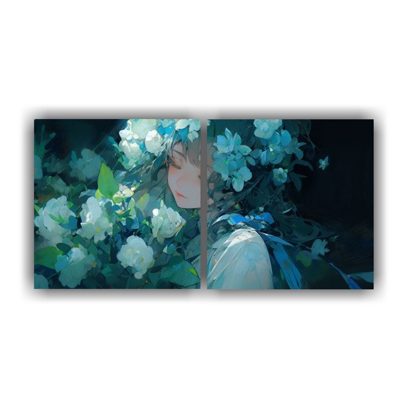 GENERICO - Set 2 Telas En Bastidor Vintage Adorno A Cyan Colors Flowers 160x80cm