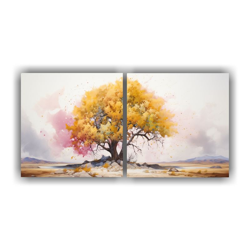 GENERICO - Pintura Abstracta A Cottonwood Tree Colores Amarillo Y Rosa  160x80cm