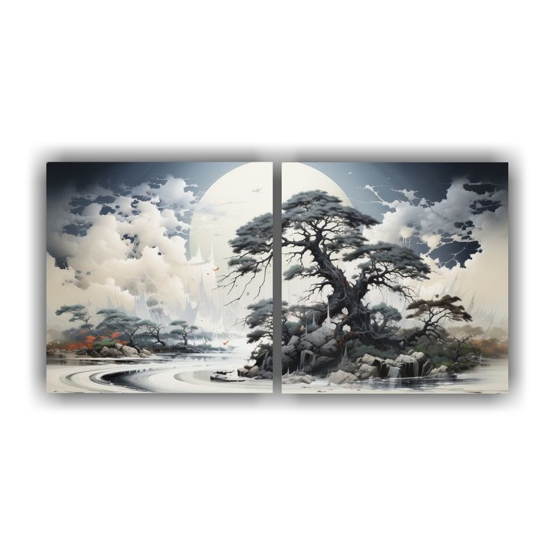 GENERICO - Cuadro Decorativo Hogar Deco Árbol De Ciprés En Colores Bl 160x80cm