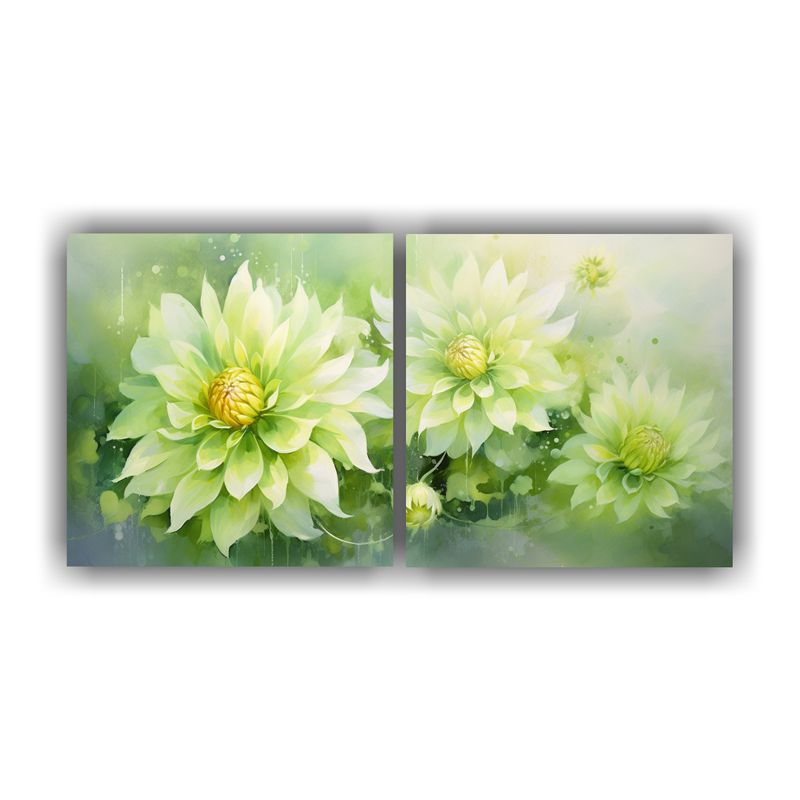 GENERICO - Pintura Abstracta En Acuarela De Flores Dahlias En Tonos Ver 160x80cm