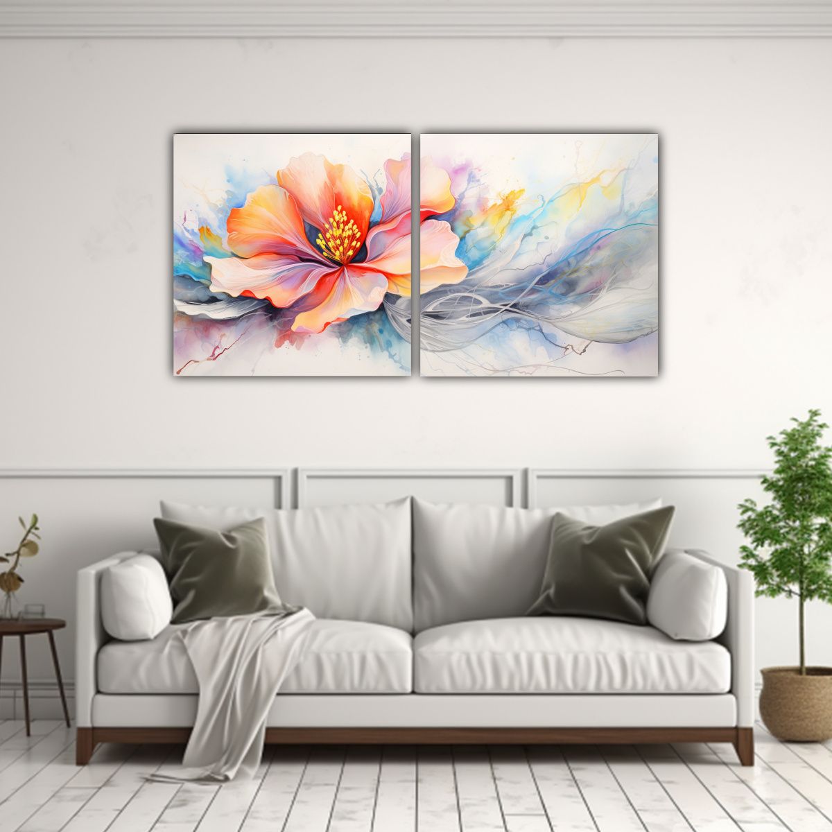 GENERICO - Pintura Abstracta Acuarela Flores Olvidaré Tela Bastidor 160x80cm