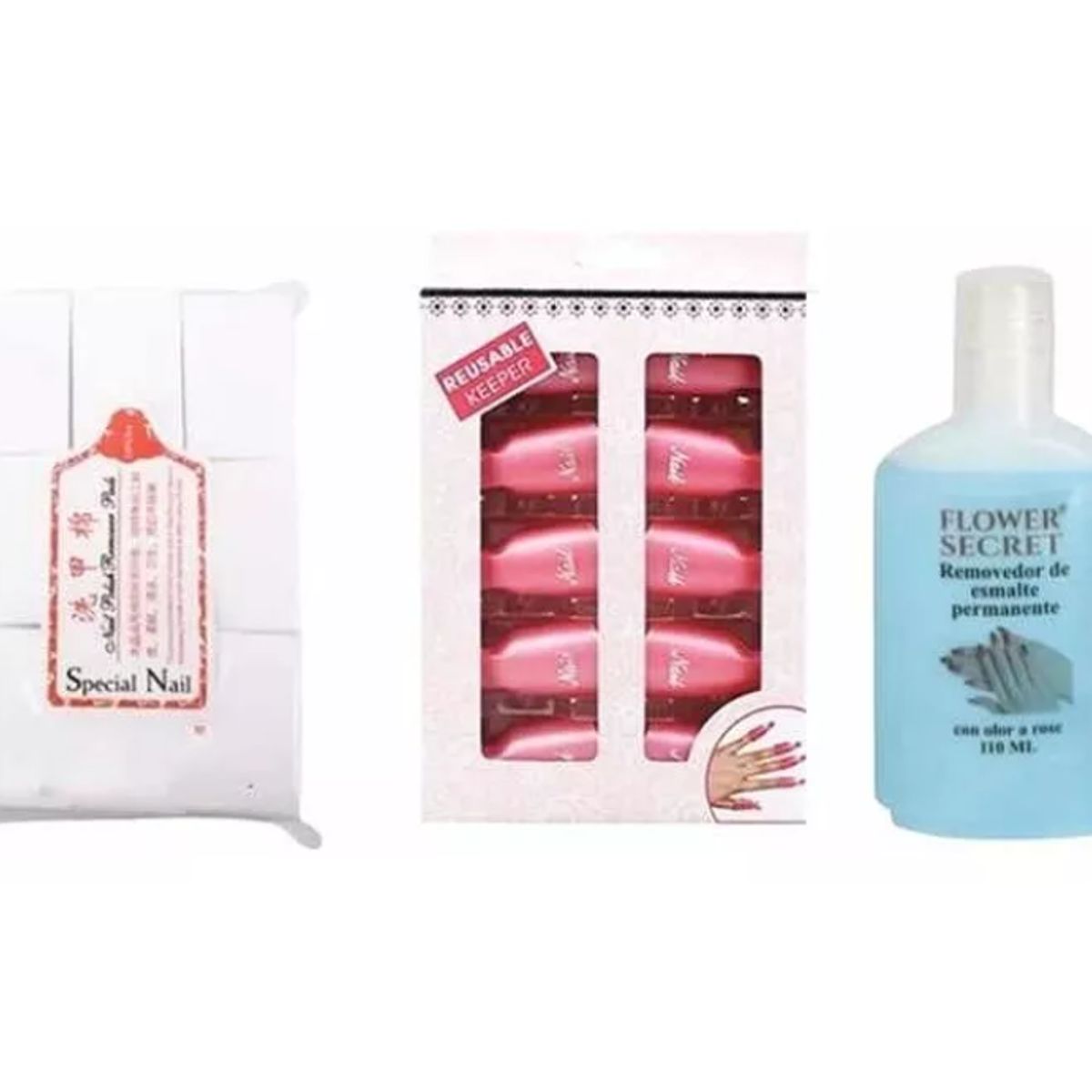 FLOWER SECRET - Kit 10 Pinzas + Papel Sin Pelusa + Removedor De Uñas