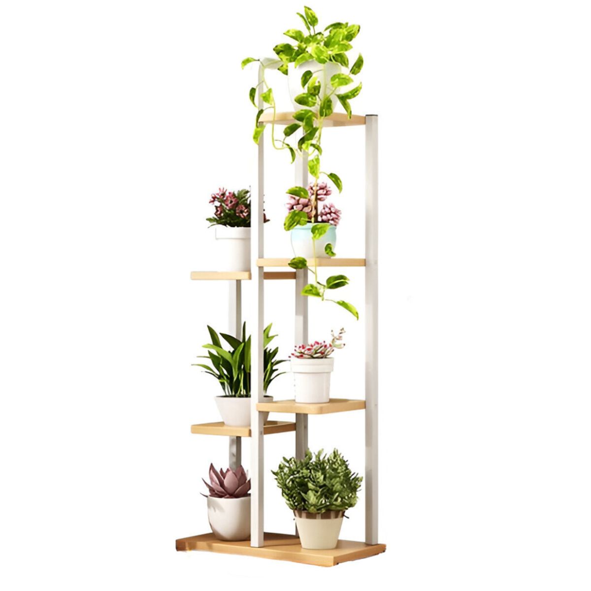 CRUSEC - Soporte De 7 Espacios Para Macetas Plantas Decorativo Blanco