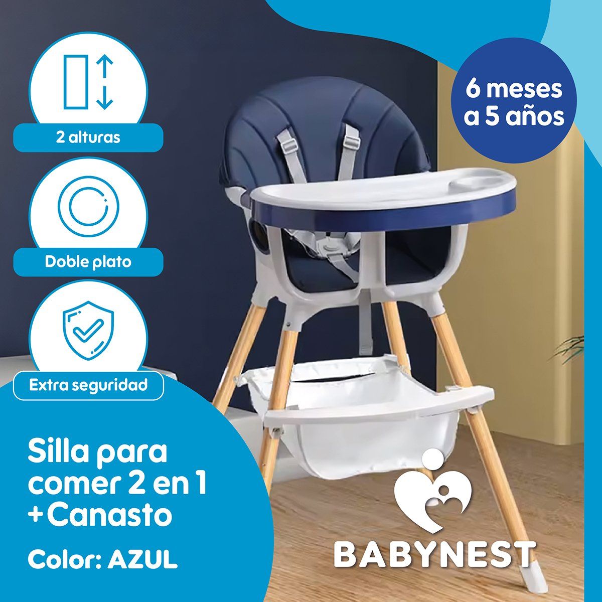 BABYNEST - Silla Comer Bebe BabyNest TotTaste 2 en 1 + Canasto