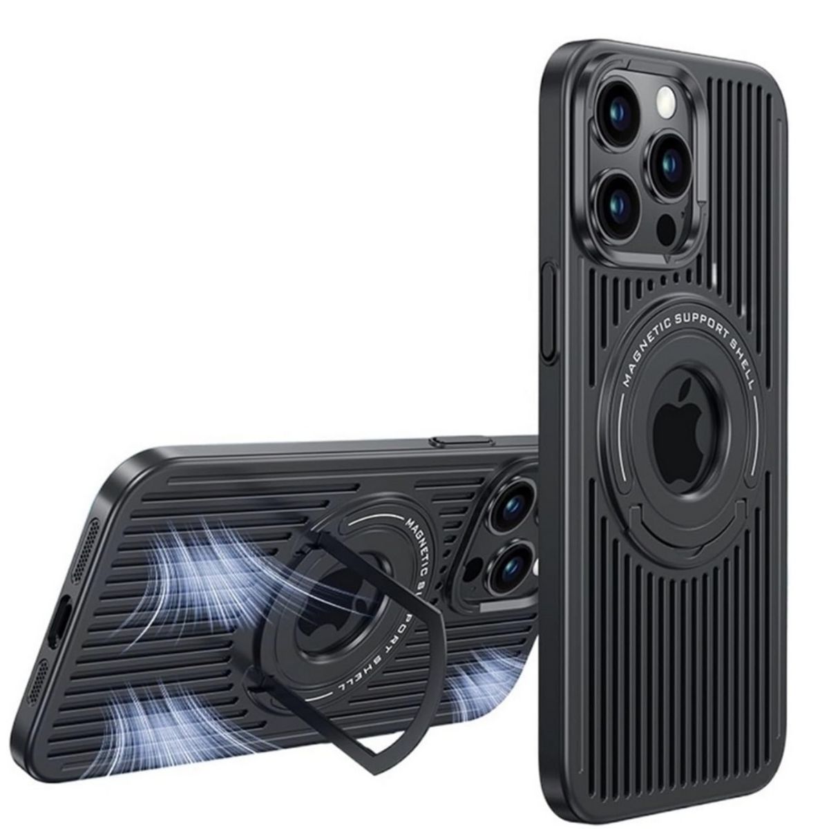 GENERICO - Funda magnética con ventilación y soporte metal para iPhone 13 Black