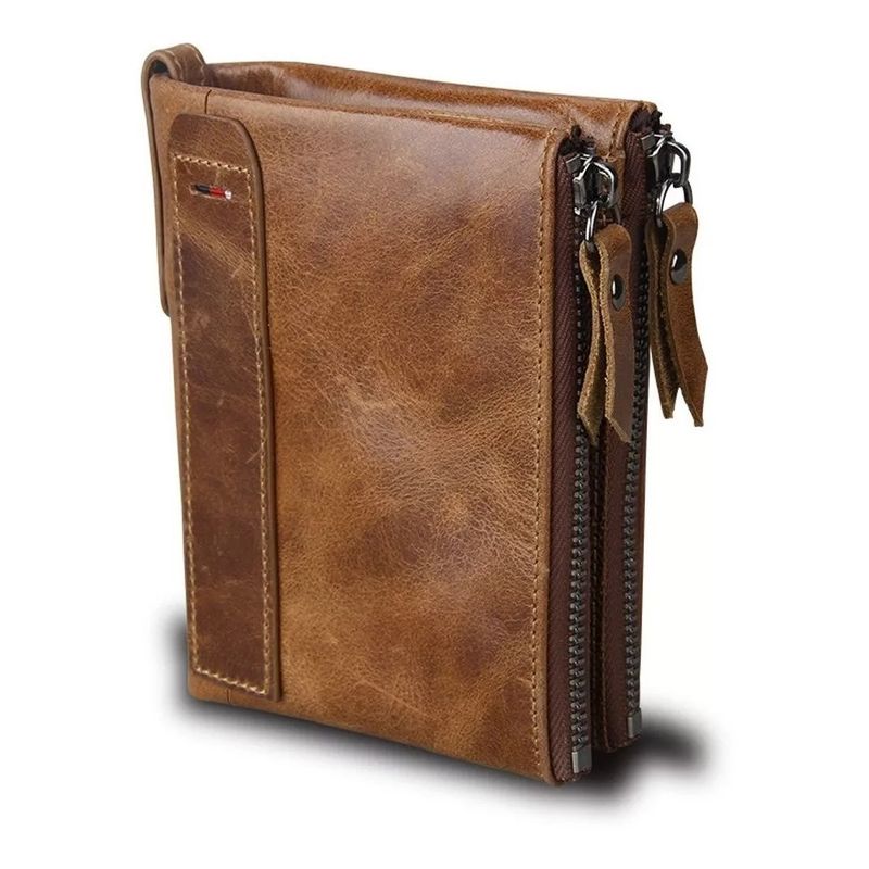MUNDO MAGIA - Billetera Hombre Cuero 100% Bloqueo Rfid Monedero Corto