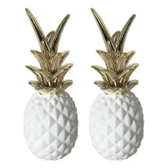 GENERICO - Set 2 Figuras Piñas Decorativas De Ceramica Adorno Decohogar - Blanco