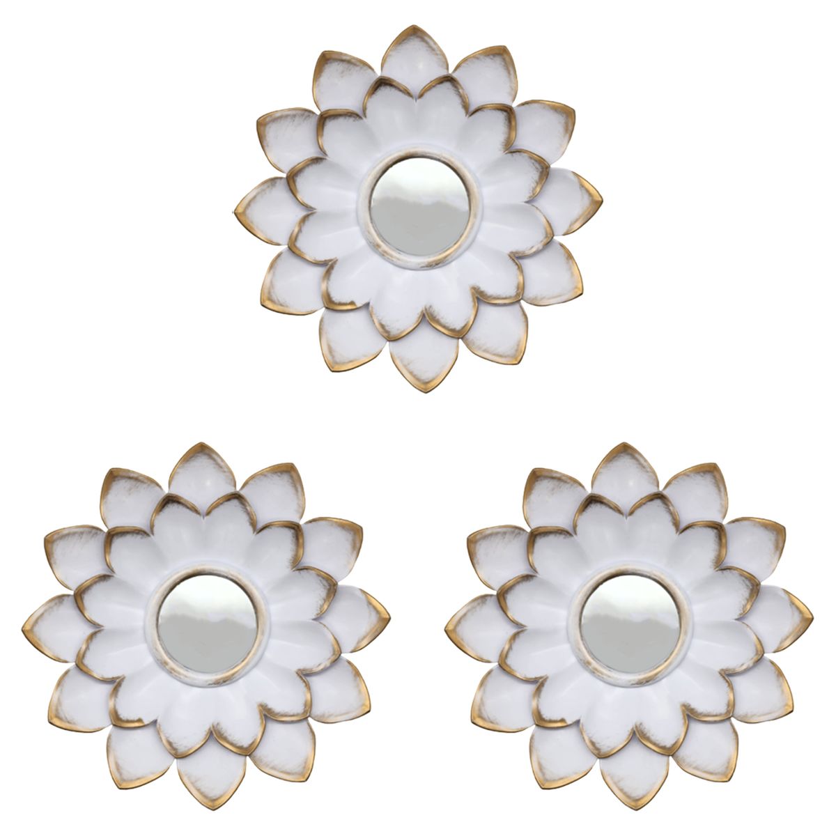GENERICO - Set 3 Marcos De Espejos Flor De Loto Decorativo Blanco Deco
