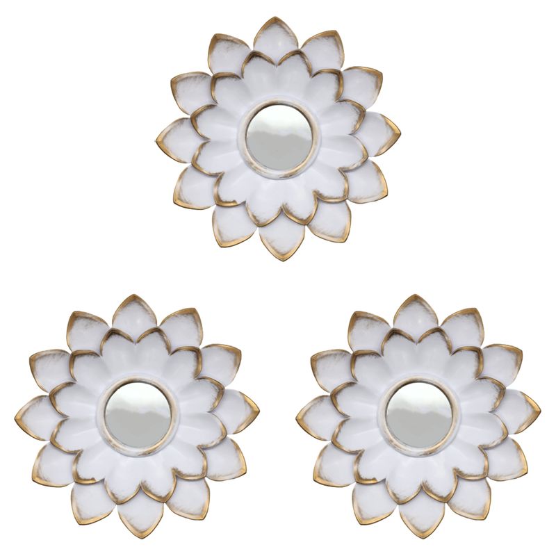 GENERICO - Set 3 Marcos De Espejos Flor De Loto Decorativo Blanco Deco