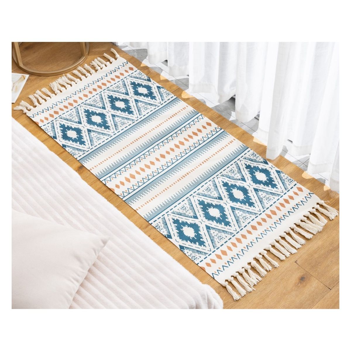 COMPRAPO - Bajada de Cama o Piecera Estilo Etnico Turquesa y Mostaza 130x60 Cm