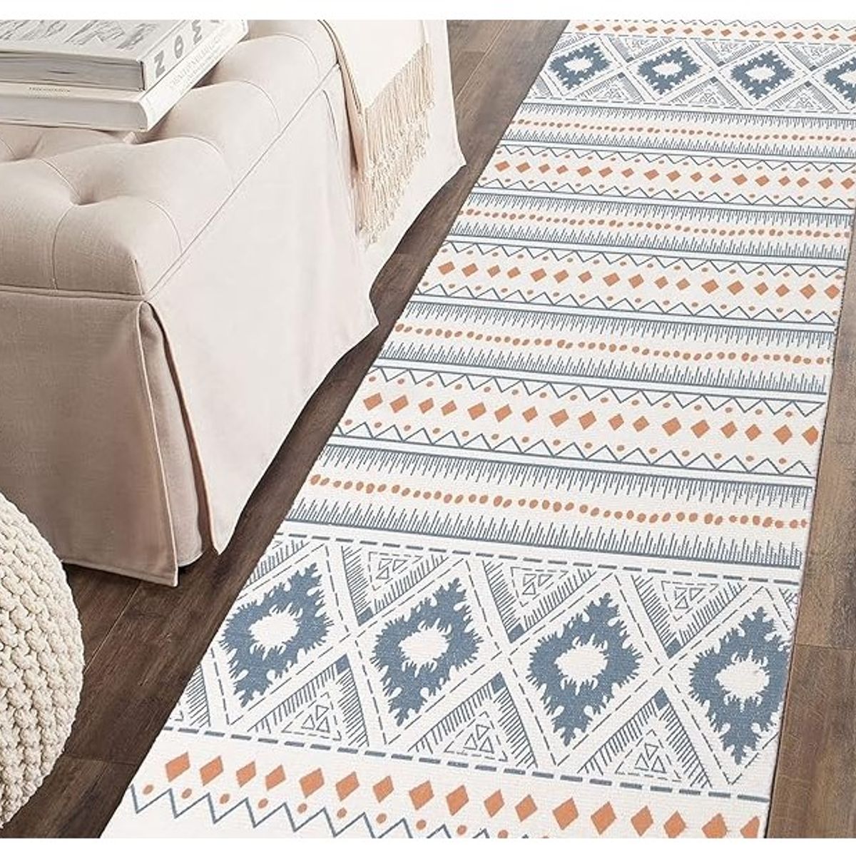 COMPRAPO - Bajada de Cama o Piecera Estilo Etnico Turquesa y Mostaza 130x60 Cm