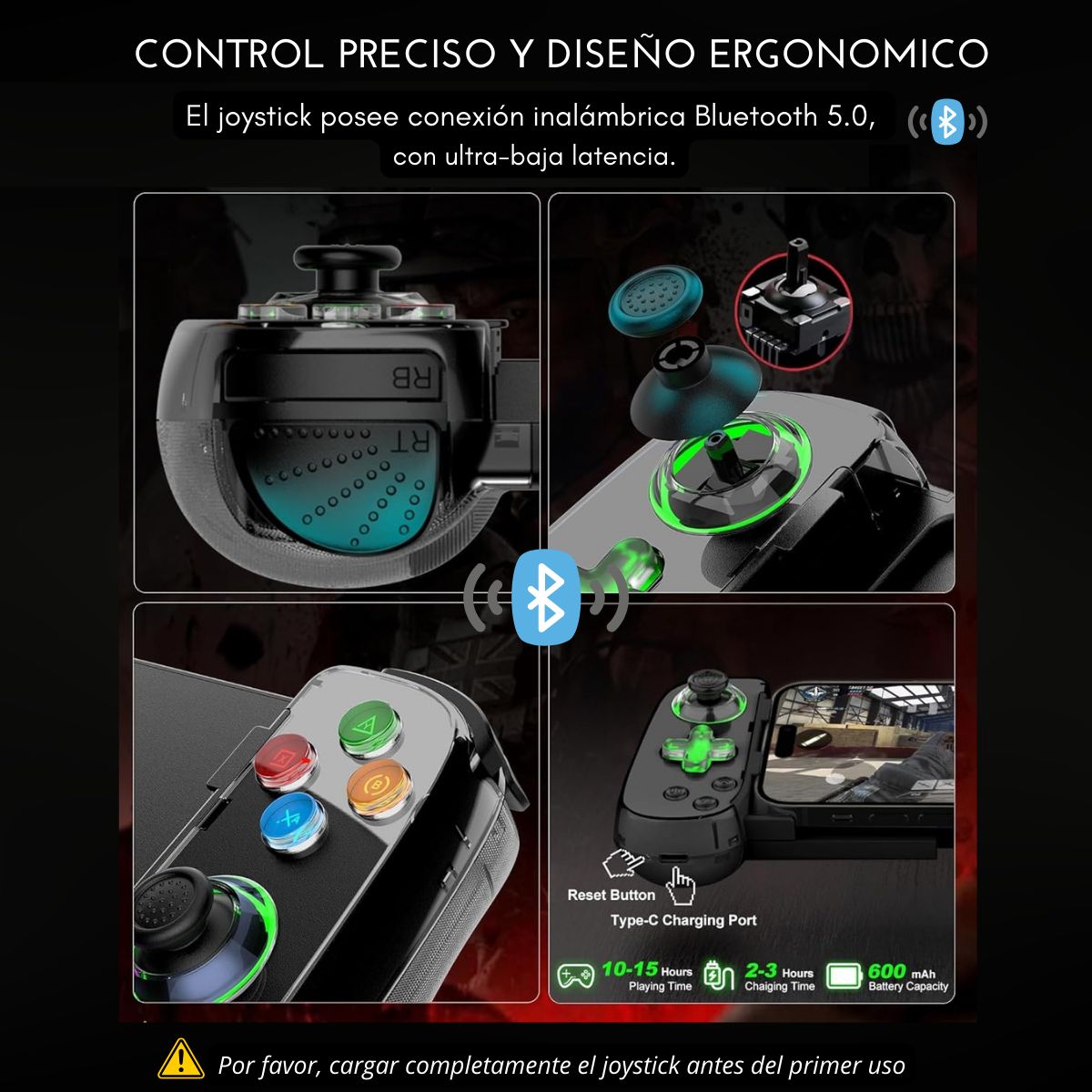 GENERICO - Joystick Celular Bluetooth para PC iPhone Android Switch PS3-4 Negro