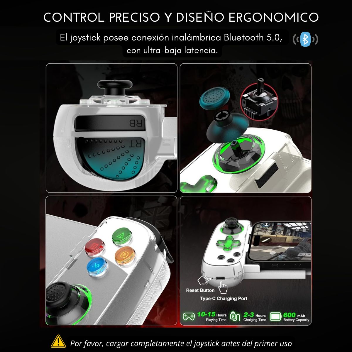 GENERICO - Joystick Celular Bluetooth para PC iPhone Android Switch PS3-4 Blanco