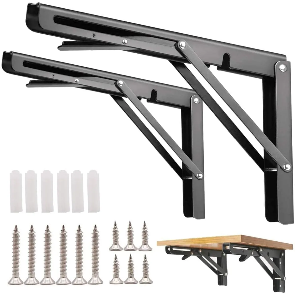 KUANGYE - 2 Bisagras Escuadra Soporte Estante Repisa Plegable 40cms Negro