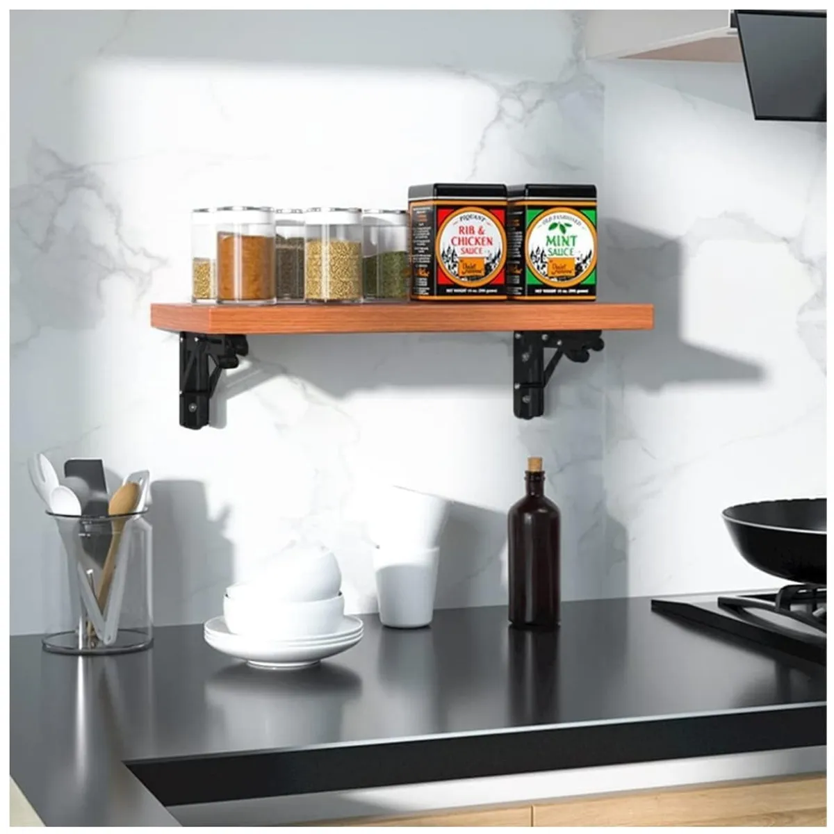 KUANGYE - 2 Bisagras Escuadra Soporte Estante Repisa Plegable 40cms Negro