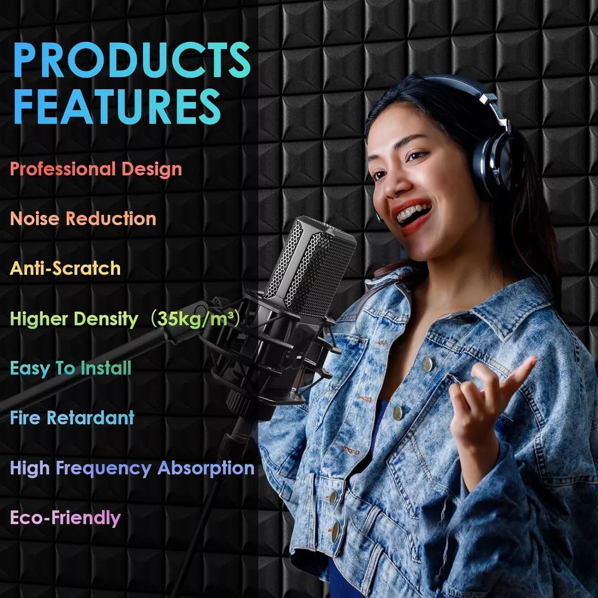 KUANGYE - Pack X12 Espuma Panel Acústico Forma Rombo Auto-adhesivo