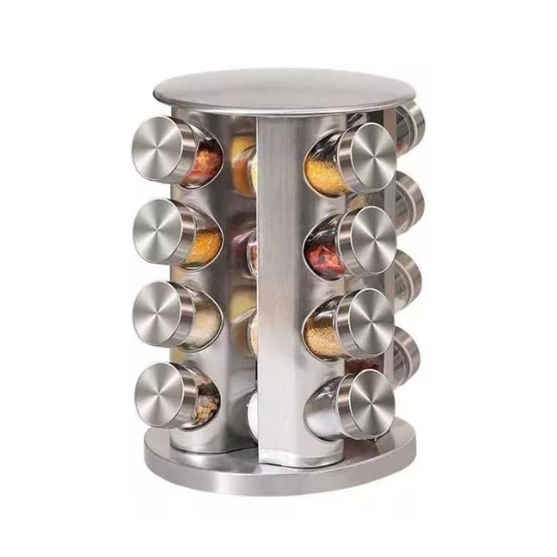 GENERICO - Soporte giratorio de acero inoxidable para condimentos16 tarros