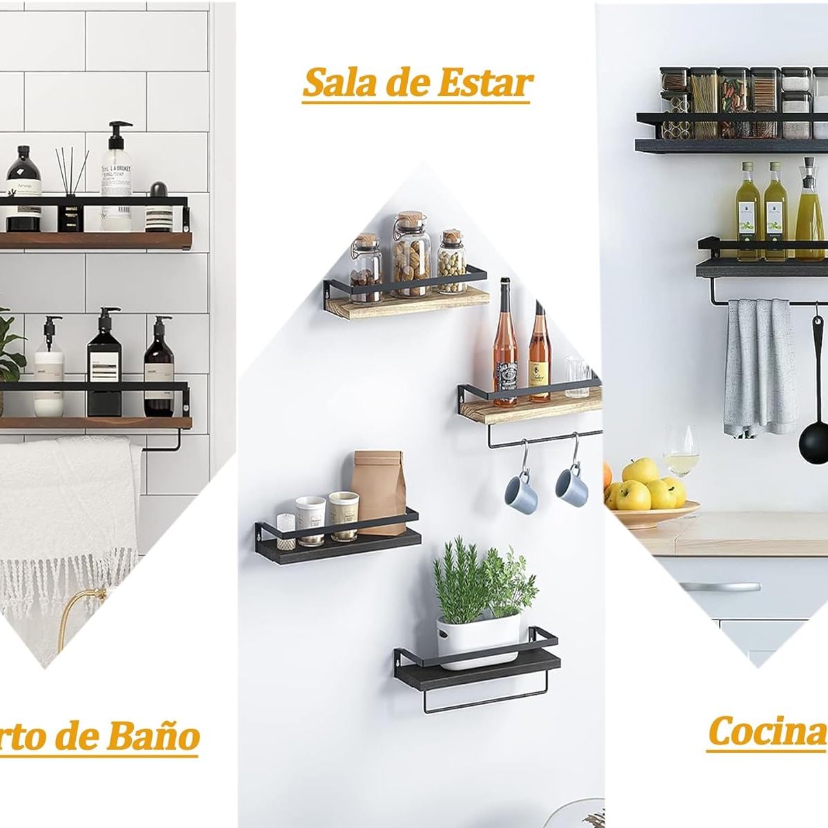EDWINAYY - Repisas Flotantes De Madera Multipropósito Kit X2 Colores