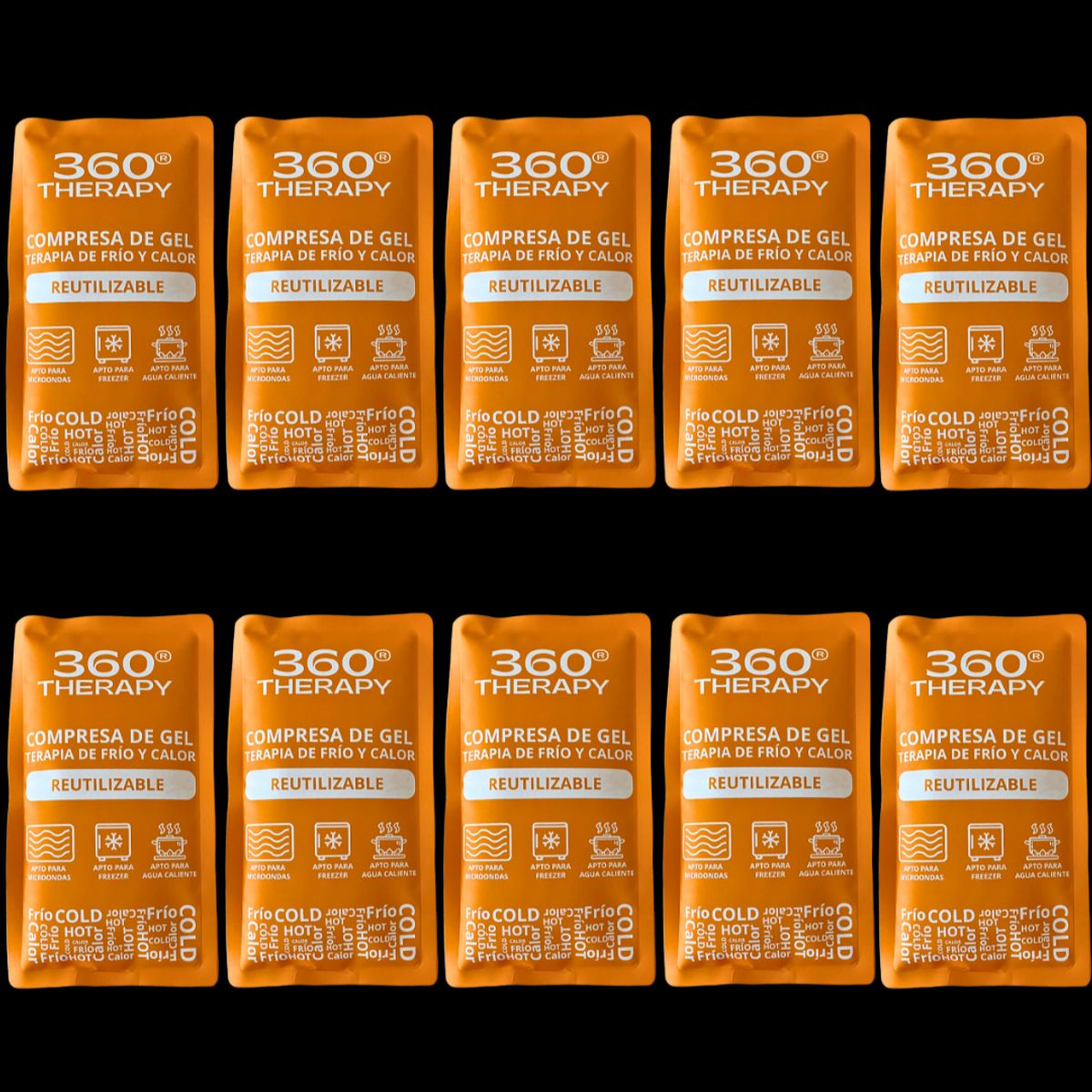 360 THERAPY - Pack de 10 Compresas de Gel Frío/Calor. 13x23cm. 360º Therapy®
