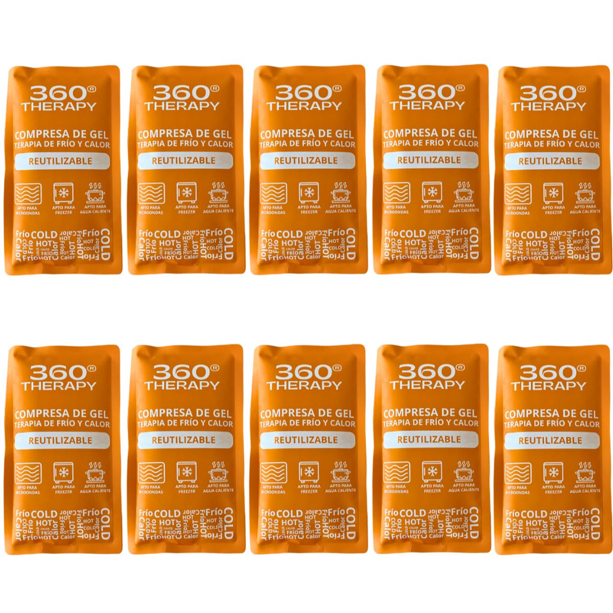 360 THERAPY - Pack de 10 Compresas de Gel Frío/Calor. 13x23cm. 360º Therapy®