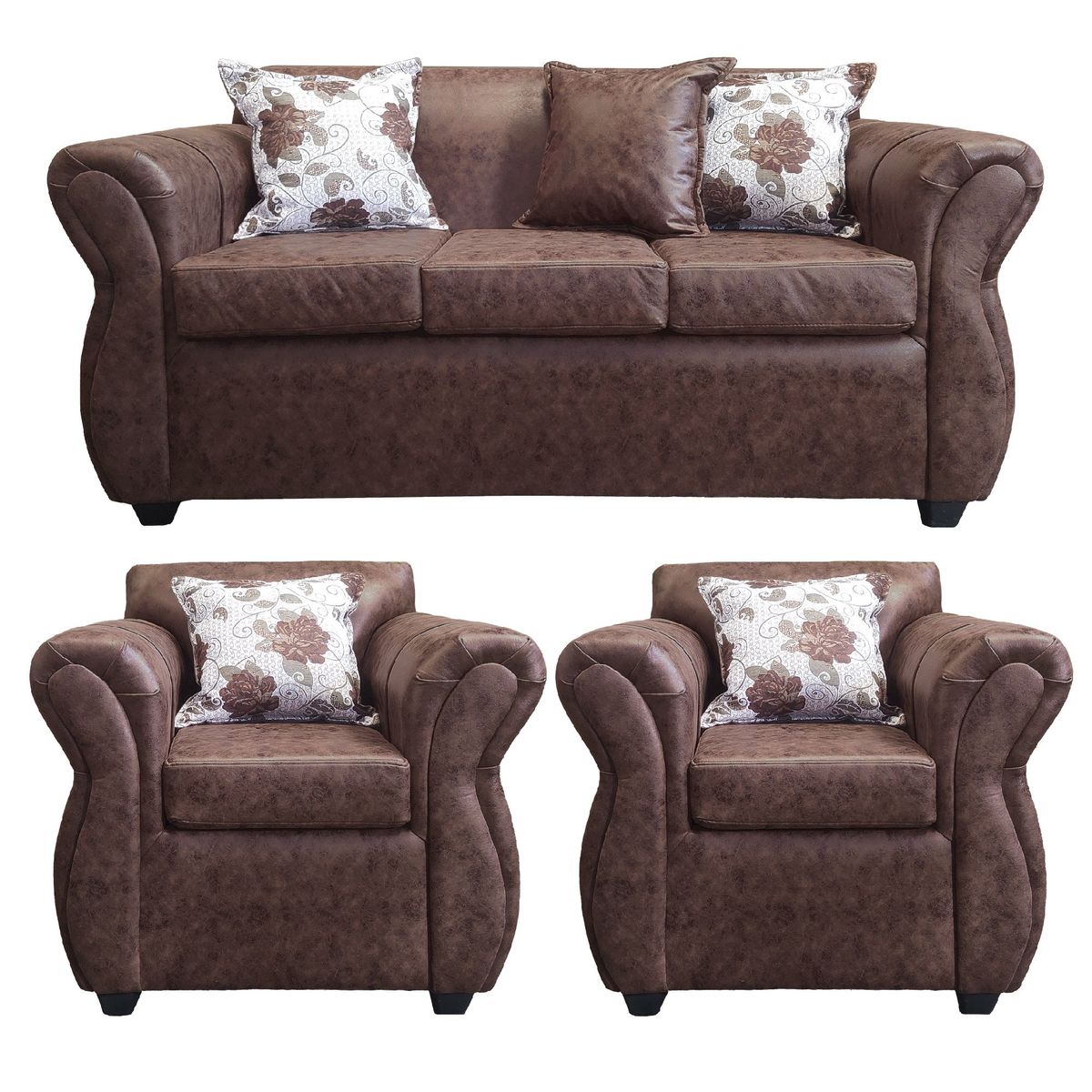 AMERICA DECORA - Living Con Resorte Estructural 5 Cuerpos 3+1+1 York Envejecido Café Oscuro