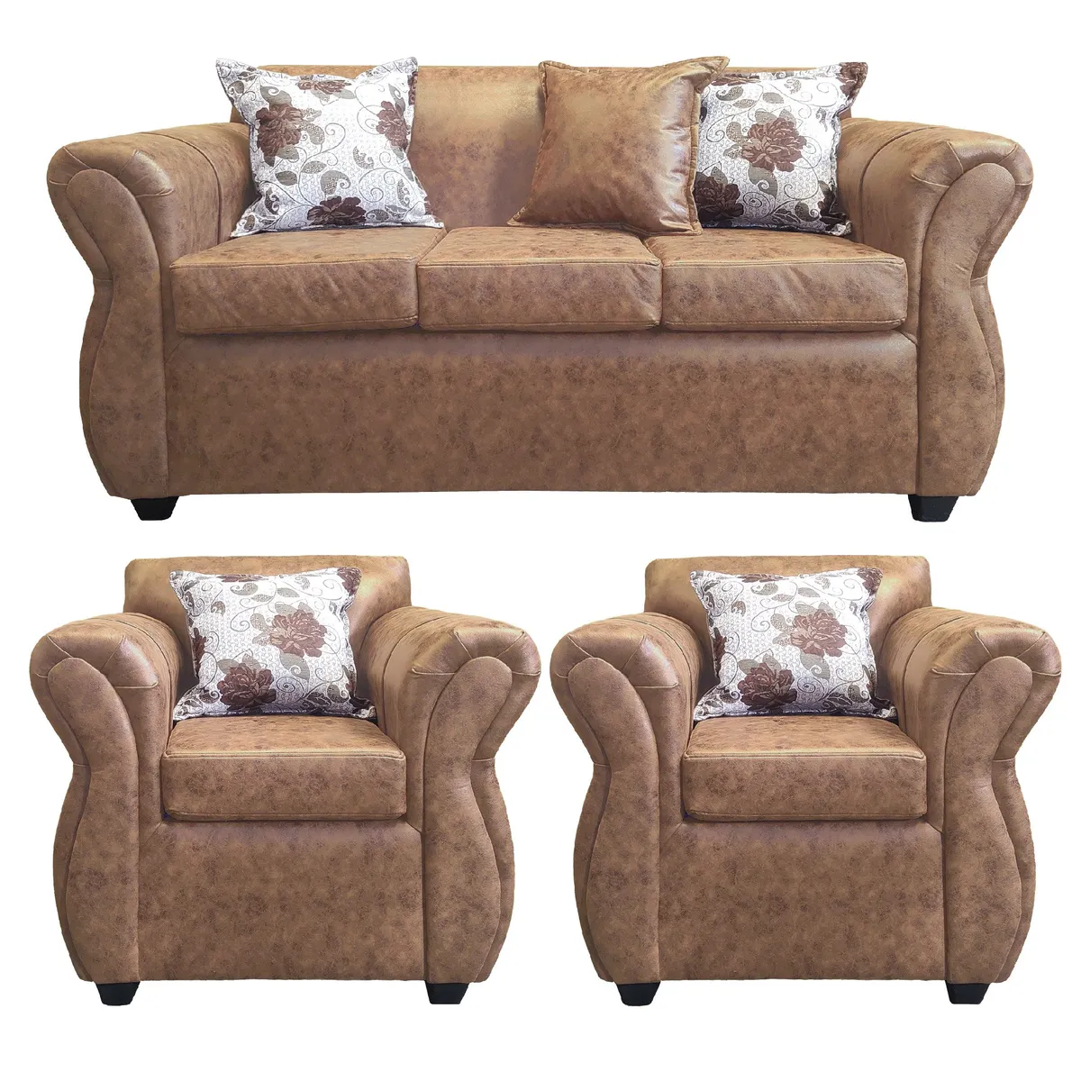 AMERICA DECORA - Living Con Resorte Estructural 5 Cuerpos 3+1+1 York Envejecido Café Teja