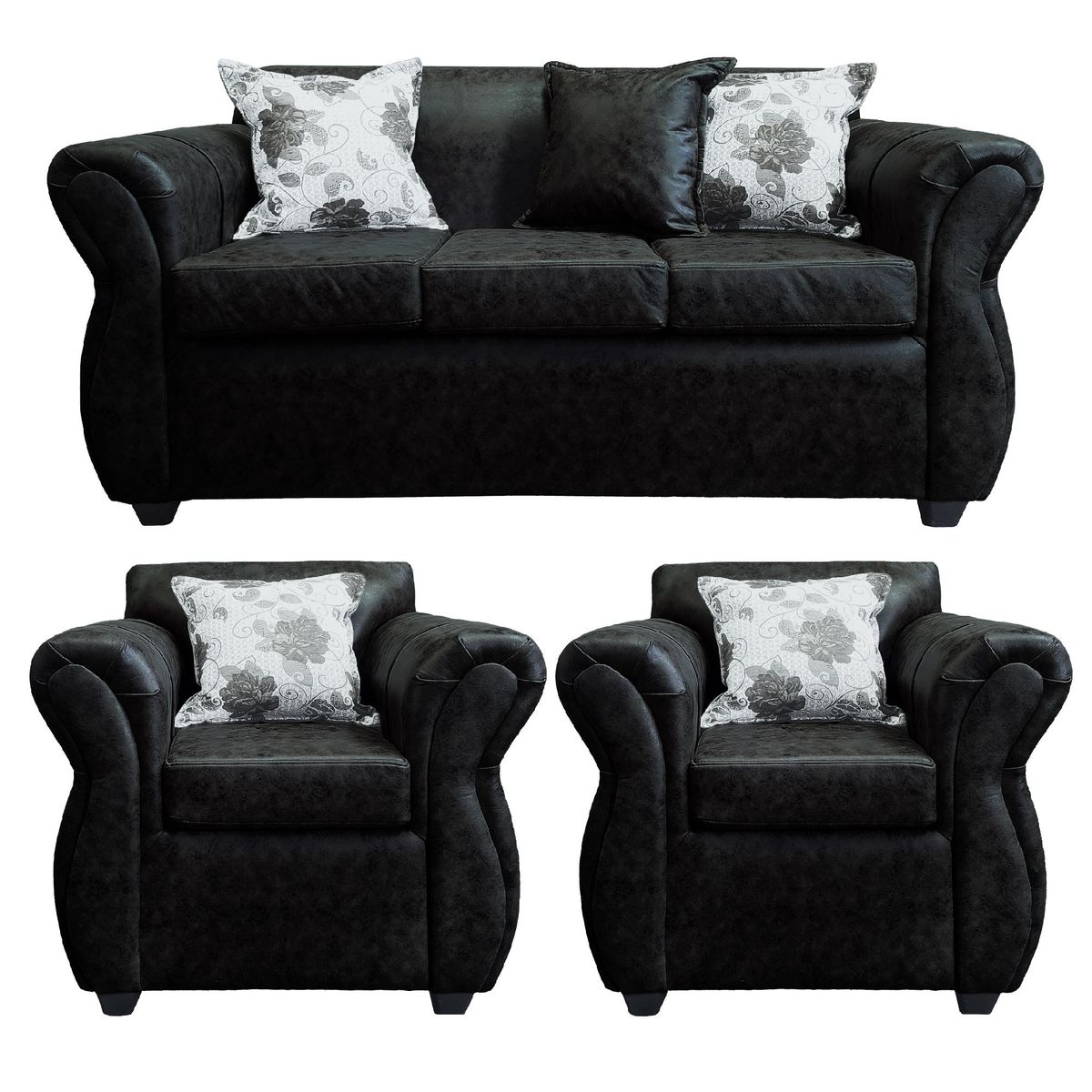 AMERICA DECORA - Living Con Resorte Estructural 5 Cuerpos 3+1+1 York Envejecido Negro