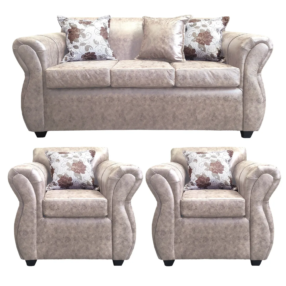 AMERICA DECORA - Living Con Resorte Estructural 5 Cuerpos 3+1+1 York Envejecido Beige