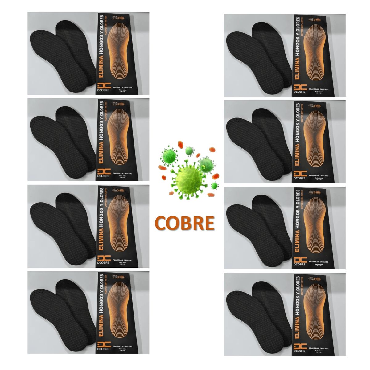 DCOBRE - 8 Plantillas Cobre, evita mal olor e humedad, ajustable.