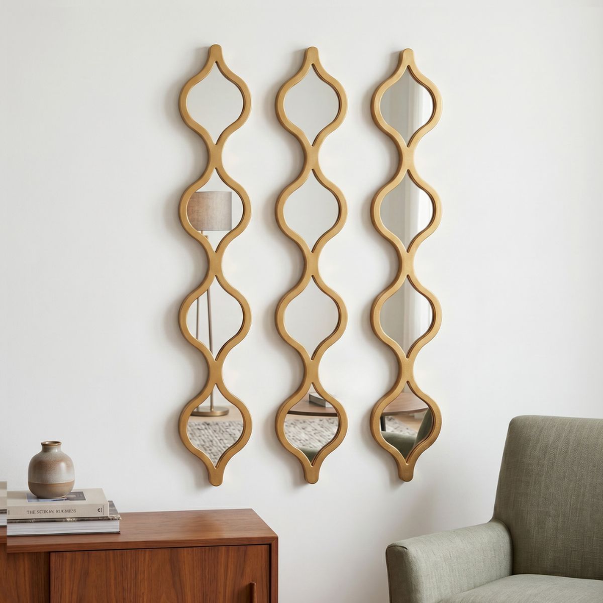 GENERICO - Set 3 Espejos De Pared De Ondas Alargadas Marcos De Espejos