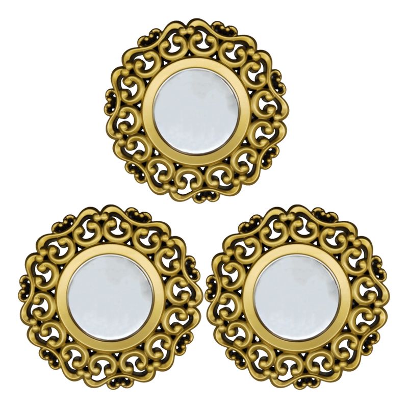 GENERICO - Set 3 Marcos De Espejos Estilo Arabe Decorativo Dorado Deco