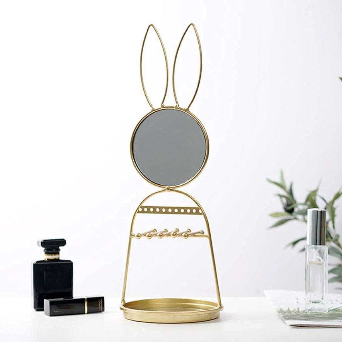 GENERICO - Espejo De Conejo Soporte Organizador Joyas Nordico Dorado