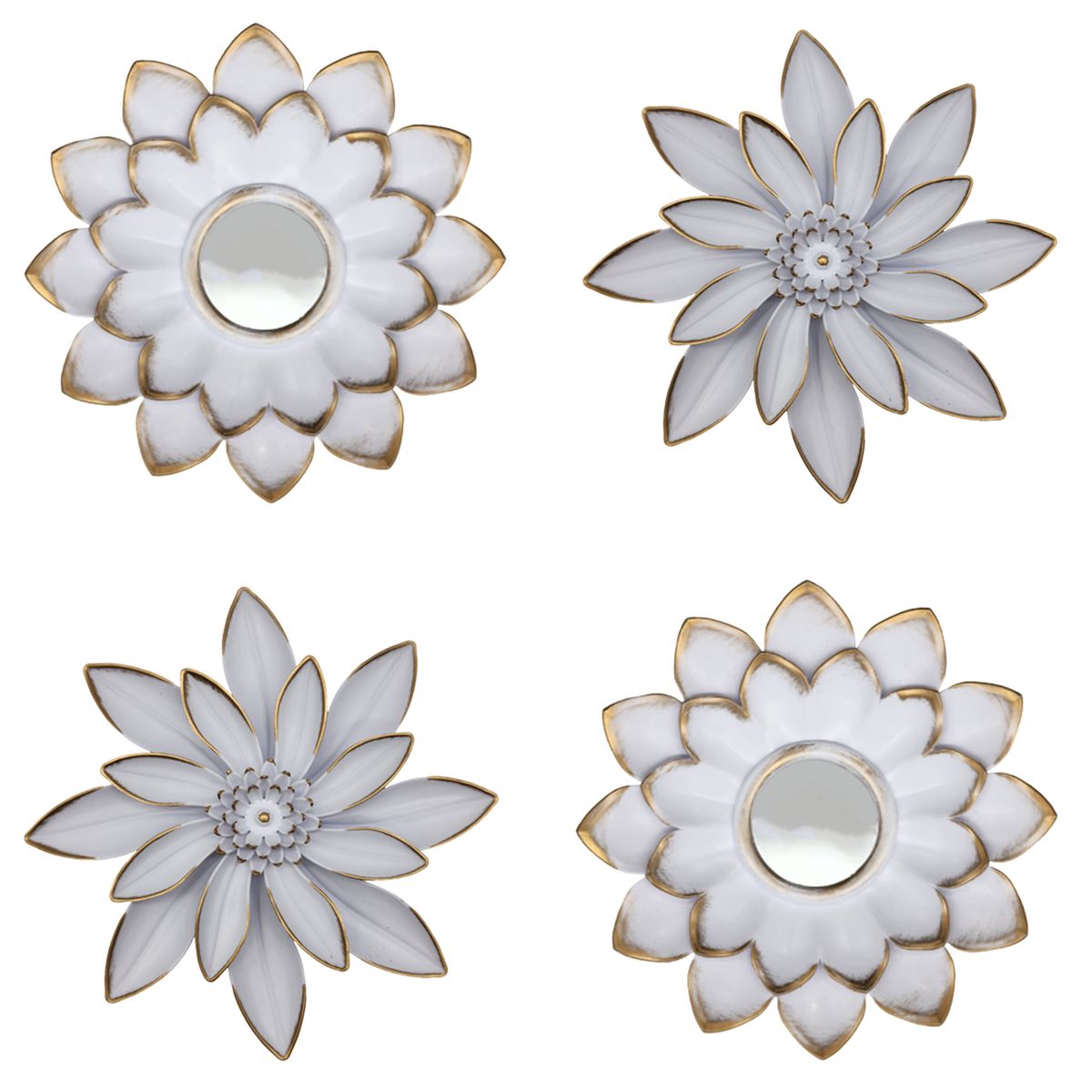 GENERICO - Set 4 Marcos De Espejos Flor De Loto Decorativo Blanco Deco