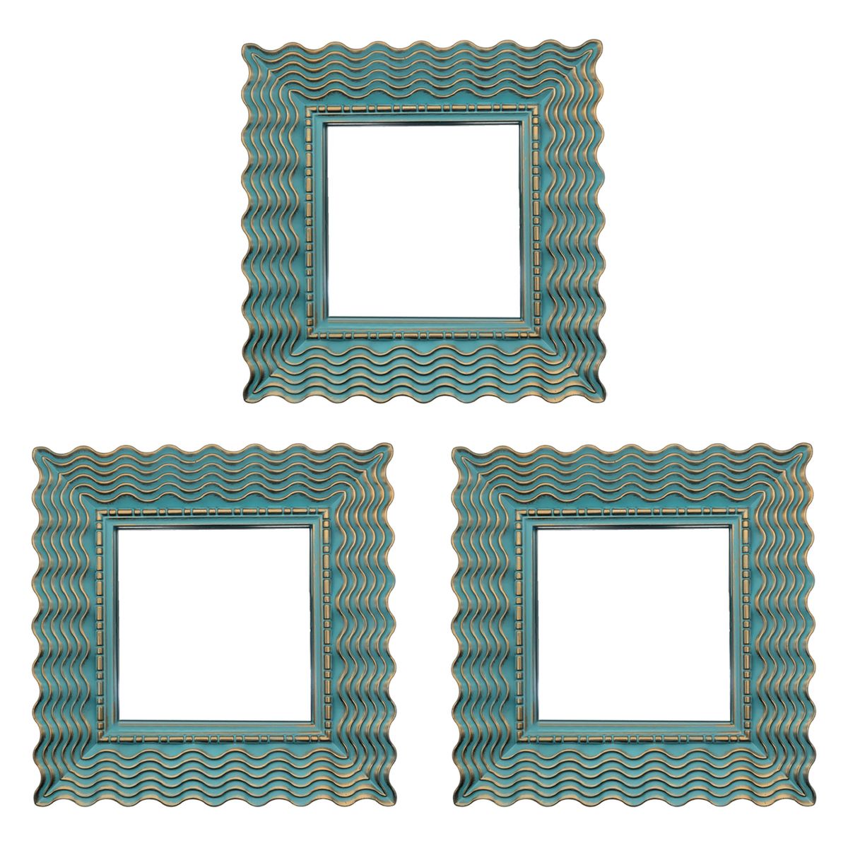 GENERICO - Set 3 Marcos De Espejos Cuadrados Calipso Lineas Doradas.