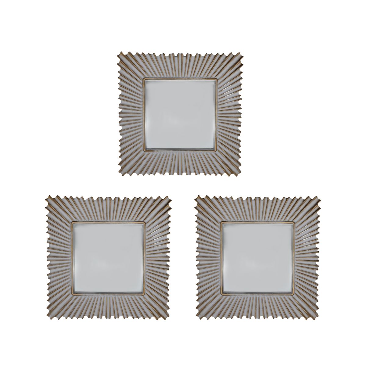 GENERICO - Set 3 Marcos De Espejos Cuadrados Blancos Lineas Doradas.